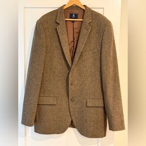 J.Crew Ludlow Wool Yorkshire Tweed Blazer Jacket Men Size 44L Brown Herringbone